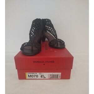 Donald J Pliner Verona Woven Black Leather Zip Heel Sandal Size 7M EUC!  $228